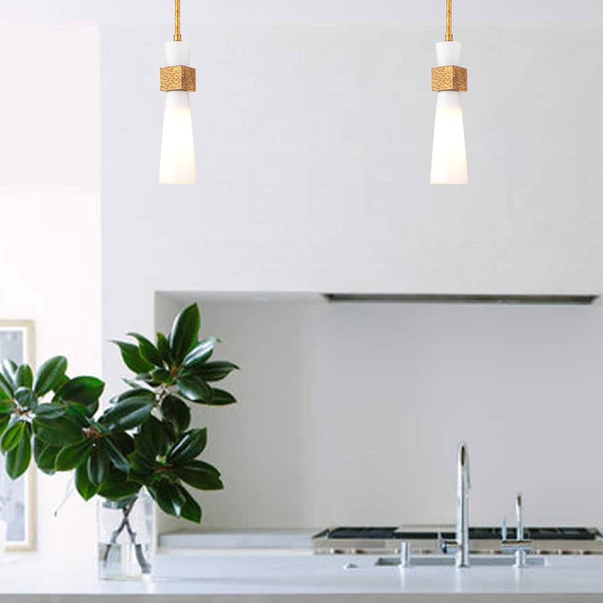 Elstead Kristy Mini Pendant Distressed Gold with Opal Glass Shade
