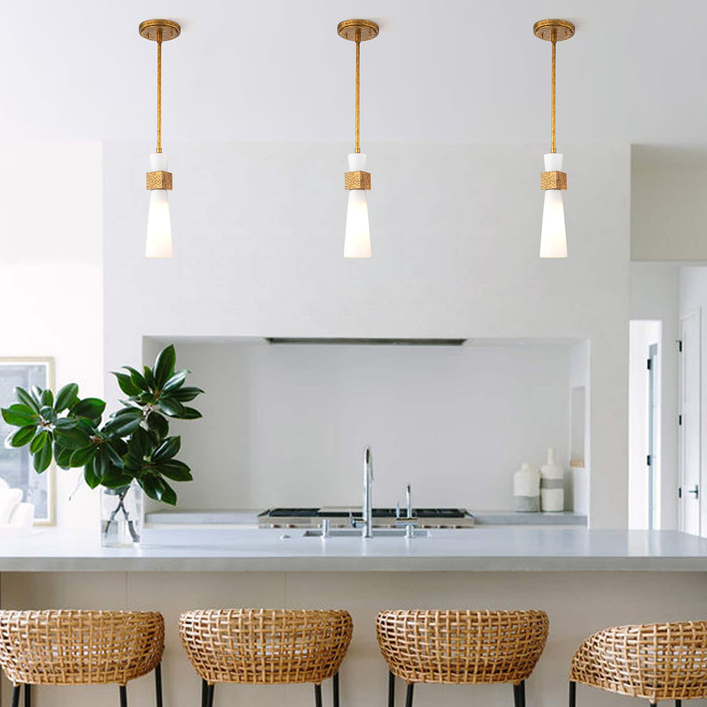 Elstead Kristy Mini Pendant Distressed Gold with Opal Glass Shade