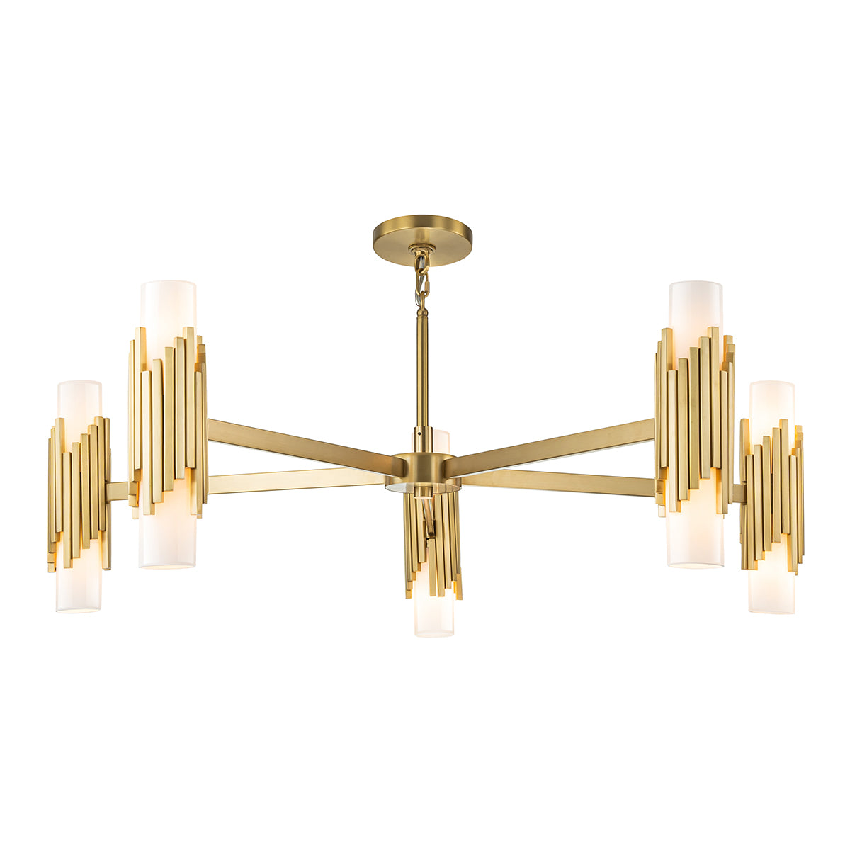 Elstead Marvele 10 Light Chandelier Aged Brass with Opal Glass Shade