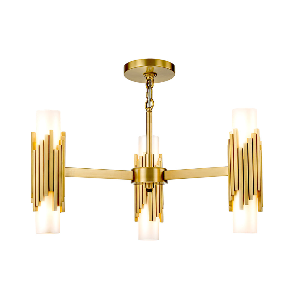 Elstead Marvele 6 Light Chandelier Aged Brass with Opal Glass Shade