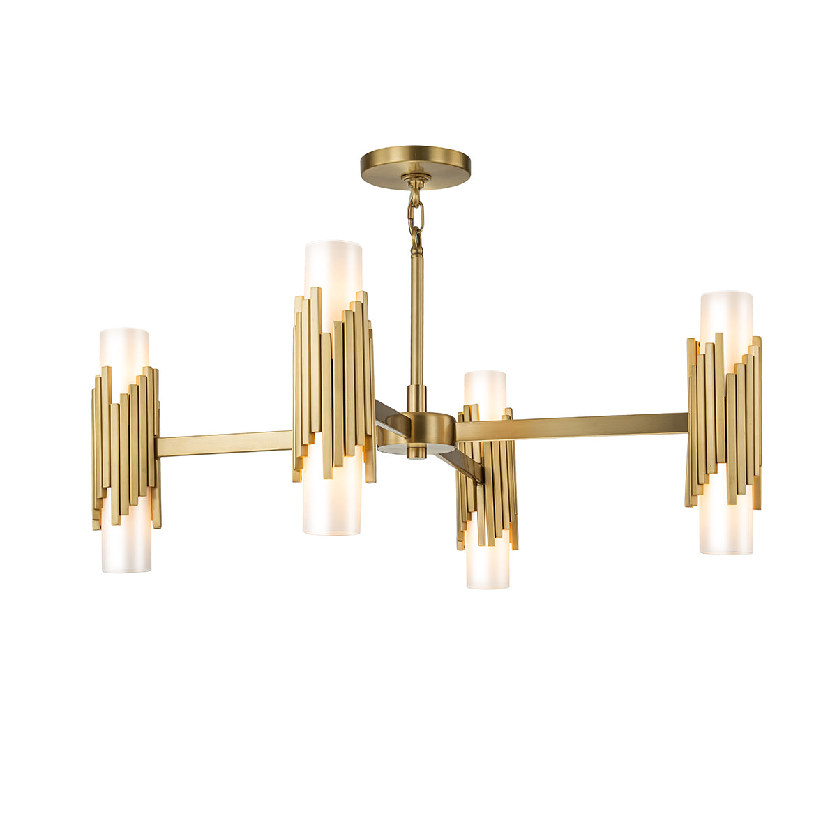 Elstead Marvele 8 Light Chandelier Aged Brass with Opal Glass Shade