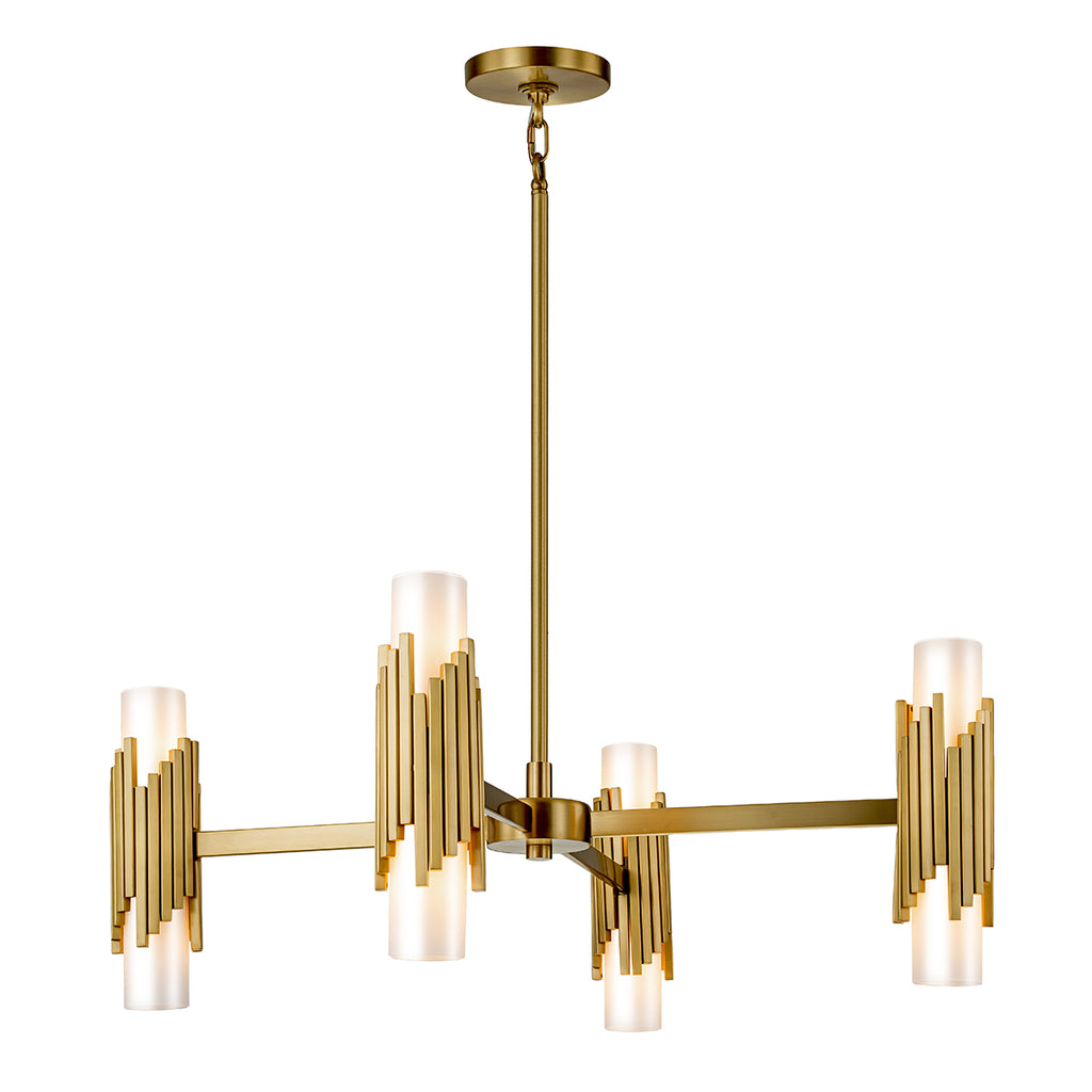 Elstead Marvele 8 Light Chandelier Aged Brass with Opal Glass Shade