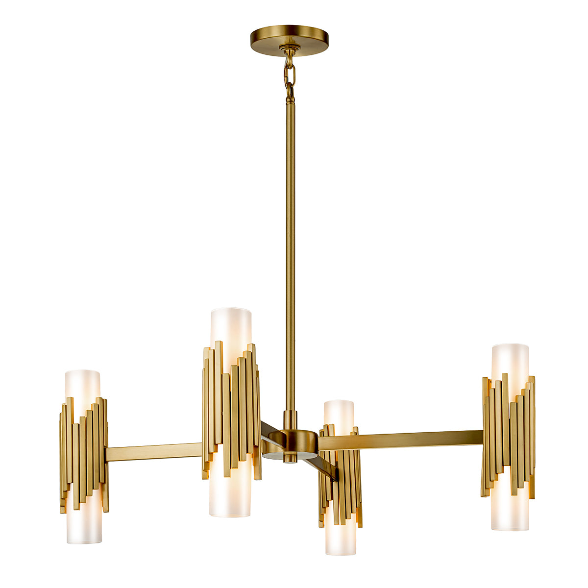 Elstead Marvele 8 Light Chandelier Aged Brass with Opal Glass Shade