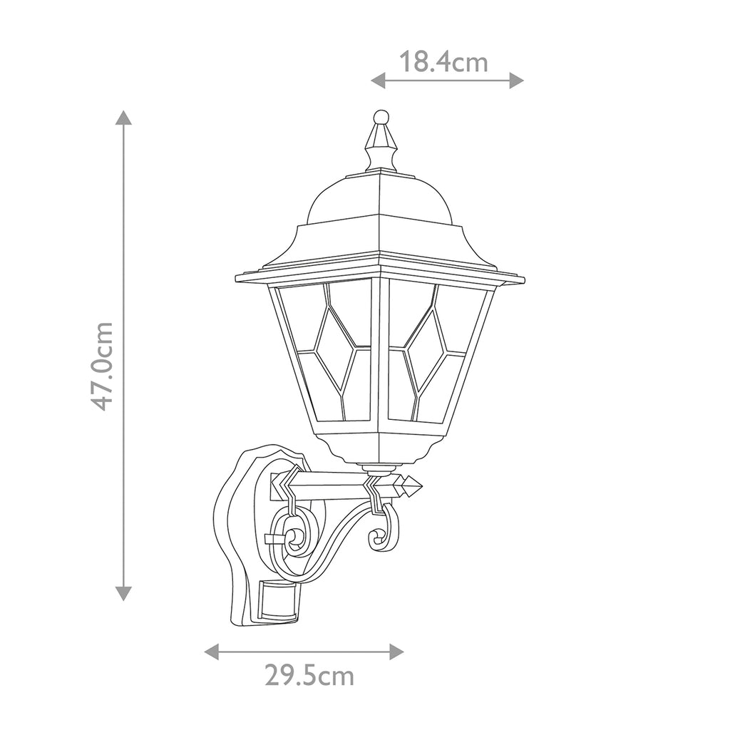 Elstead Norfolk 1 Light Up Outdoor Wall Lantern with PIR in Black