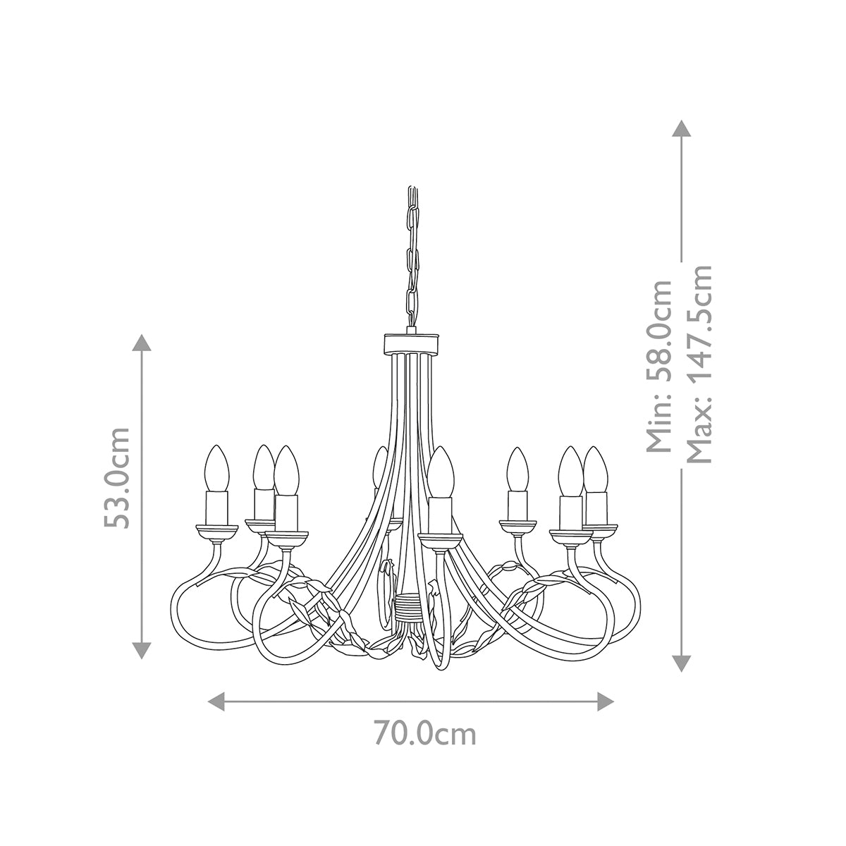 Elstead Olivia 8 Light Chandelier in Ivory and Gold