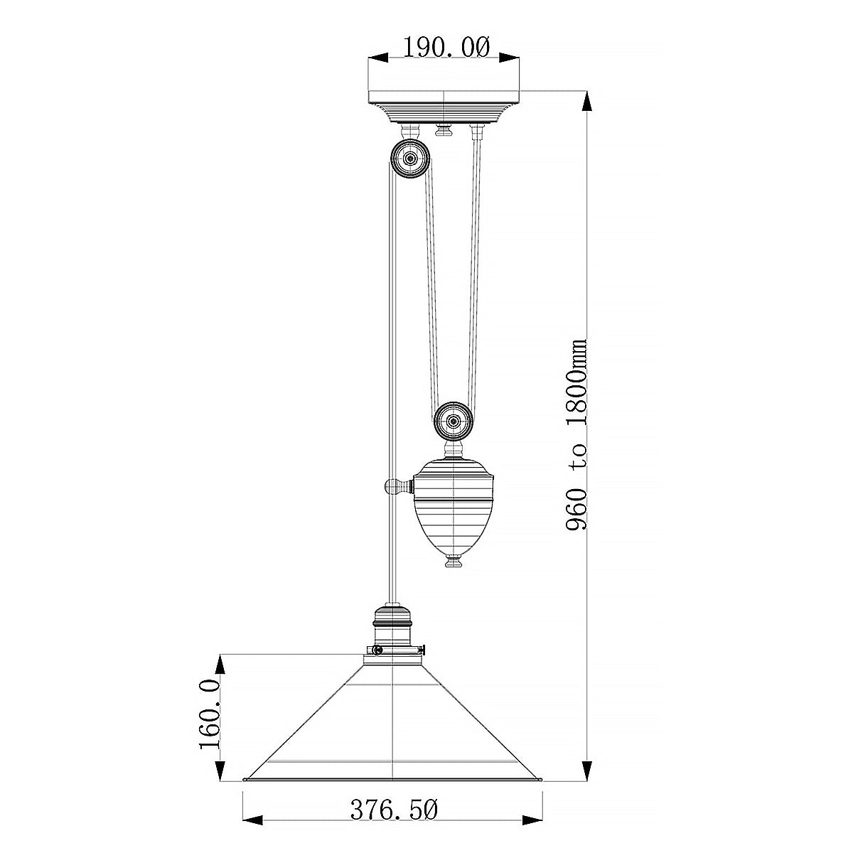Elstead Provence 1 Light Rise and Fall Pendant Light in Polished Nickel