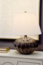 Elstead Rib Pumpkin Table Lamp in Brown and Gold