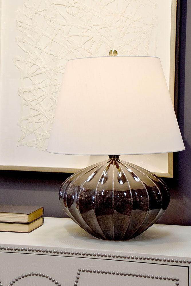 Elstead Rib Pumpkin Table Lamp in Brown and Gold