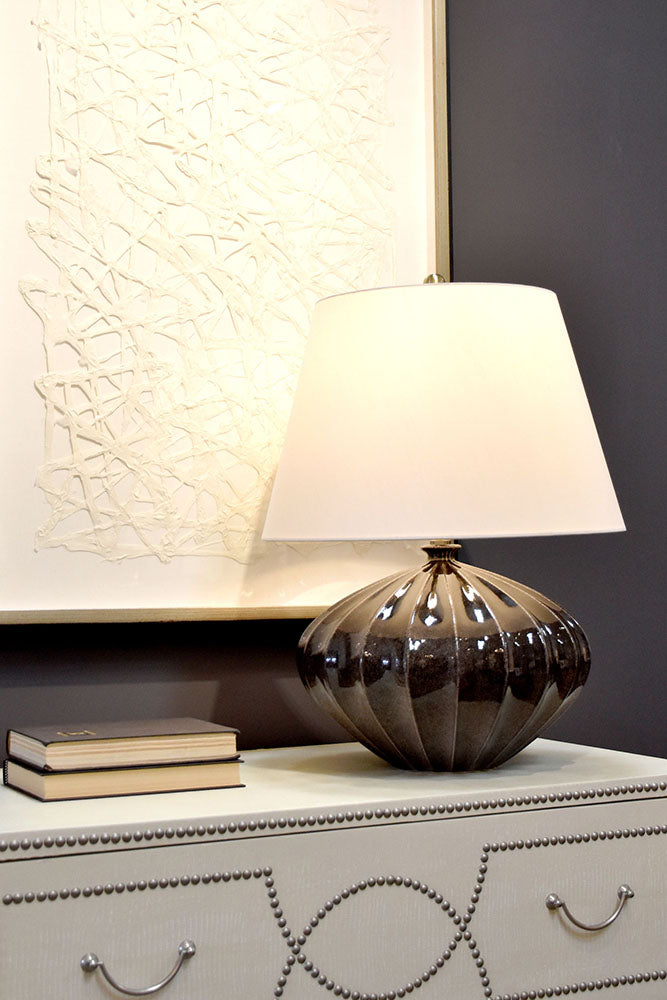 Elstead Rib Pumpkin Table Lamp in Brown and Gold