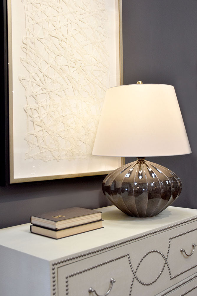Elstead Rib Pumpkin Table Lamp in Brown and Gold