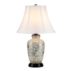 Elstead Silver Thistle Table Lamp white crackle glaze with Silver floral pattern