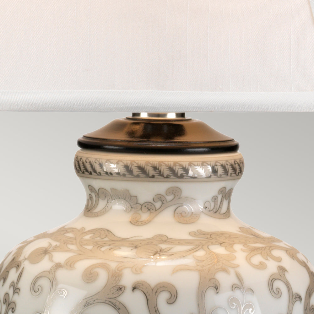 Elstead Silver Thistle Table Lamp white crackle glaze with Silver floral pattern