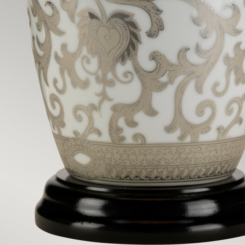 Elstead Silver Thistle Table Lamp white crackle glaze with Silver floral pattern