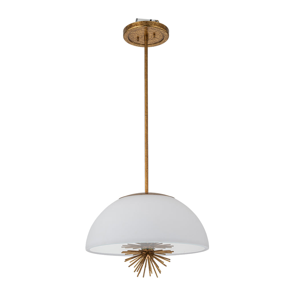 Elstead Staring 3 Light Pendant Distressed Gold with Opal Glass Shade