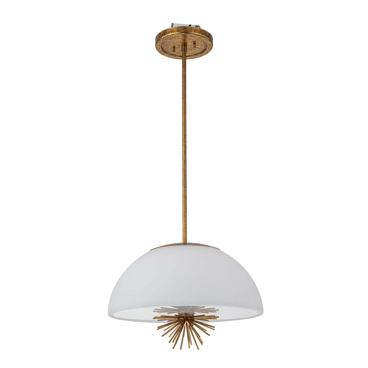 Elstead Staring 3 Light Pendant Distressed Gold with Opal Glass Shade