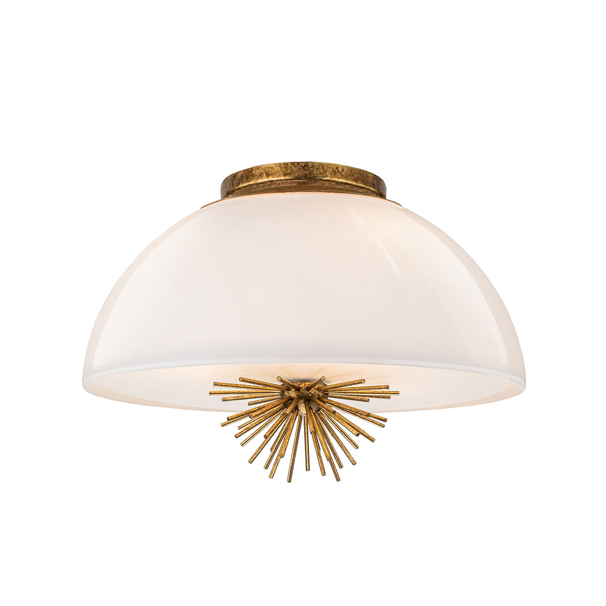 Elstead Staring 3 Light Pendant Distressed Gold with Opal Glass Shade