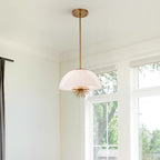 Elstead Staring 3 Light Pendant Distressed Gold with Opal Glass Shade