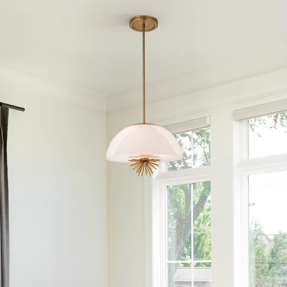 Elstead Staring 3 Light Pendant Distressed Gold with Opal Glass Shade