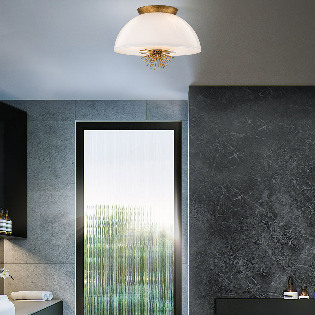 Elstead Staring 3 Light Pendant Distressed Gold with Opal Glass Shade