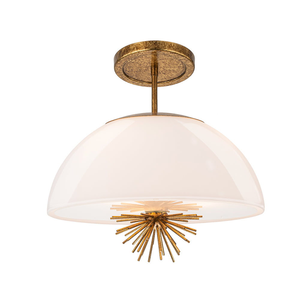 Elstead Staring 3 Light Pendant Distressed Gold with Opal Glass Shade