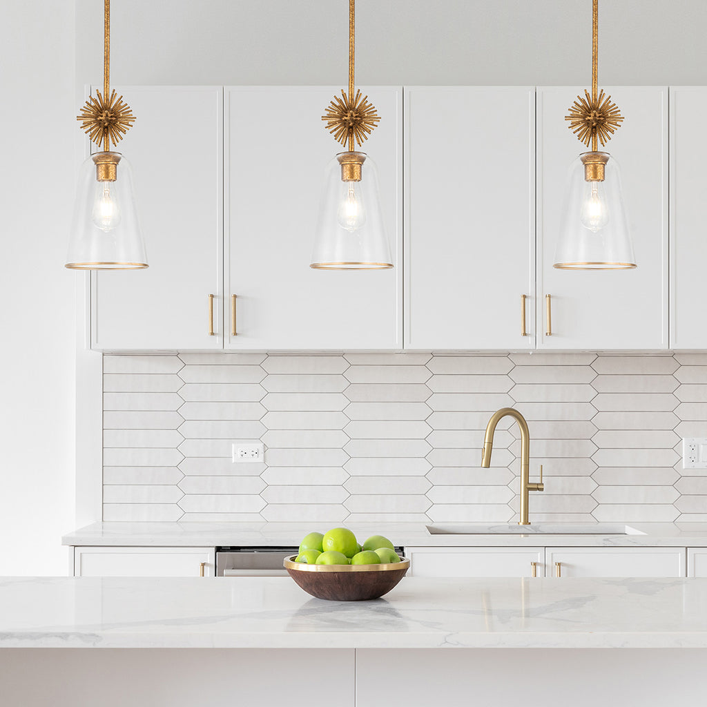 Elstead Staring Pendant Distressed Gold Clear with Clear Glass Shade