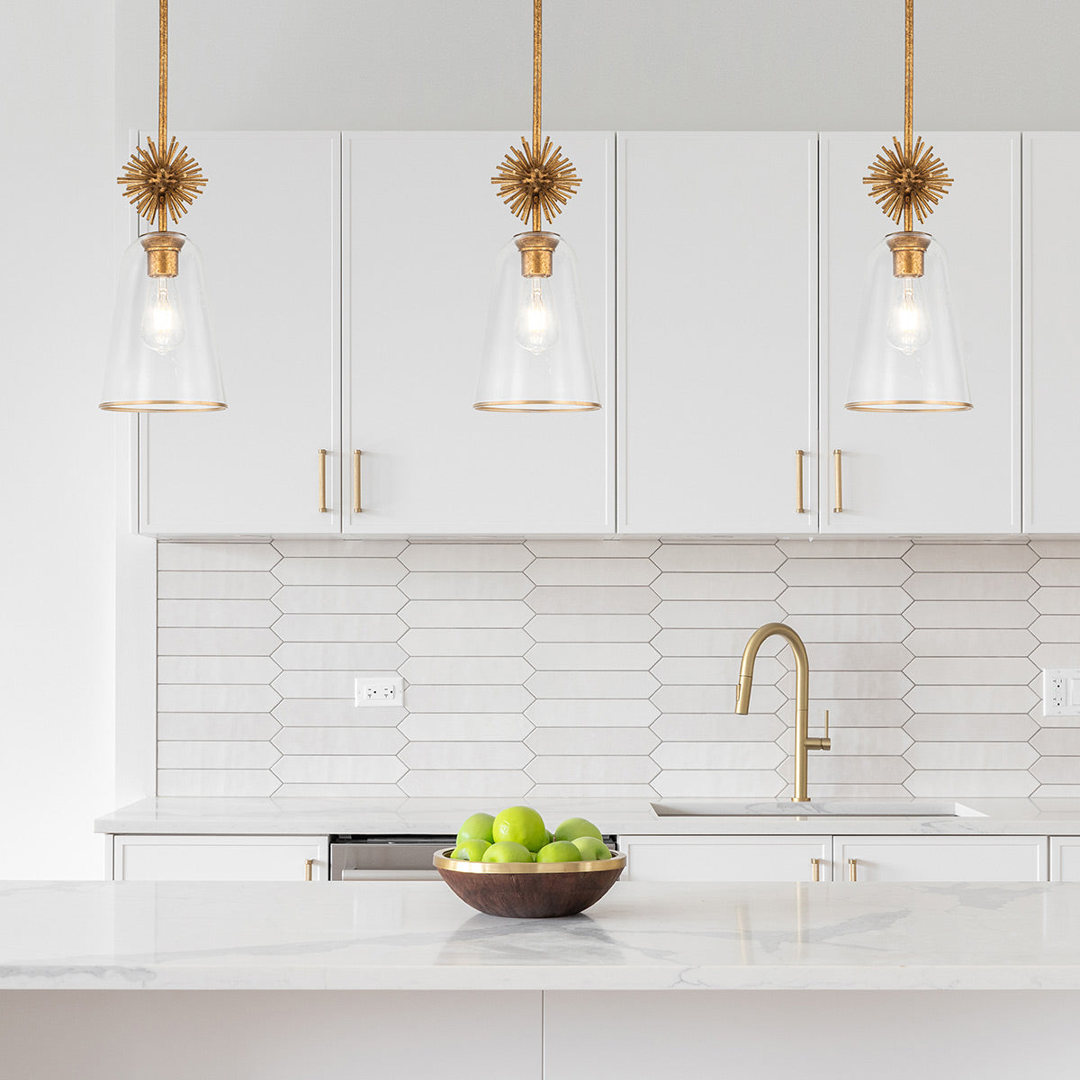 Elstead Staring Pendant Distressed Gold Clear with Clear Glass Shade