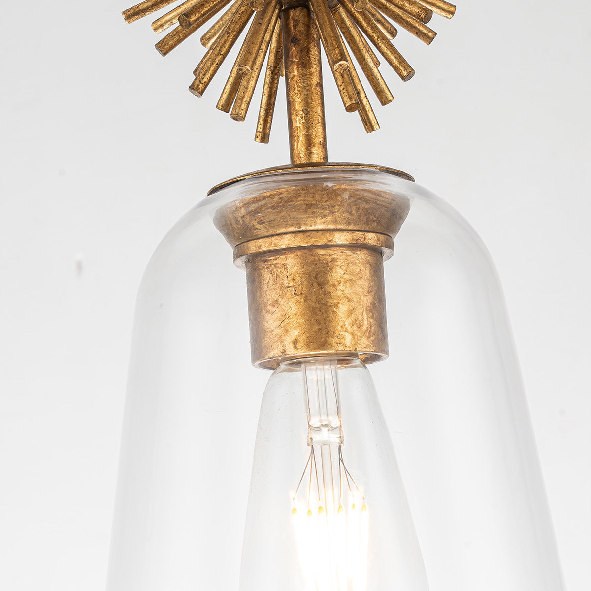 Elstead Staring Pendant Distressed Gold Clear with Clear Glass Shade
