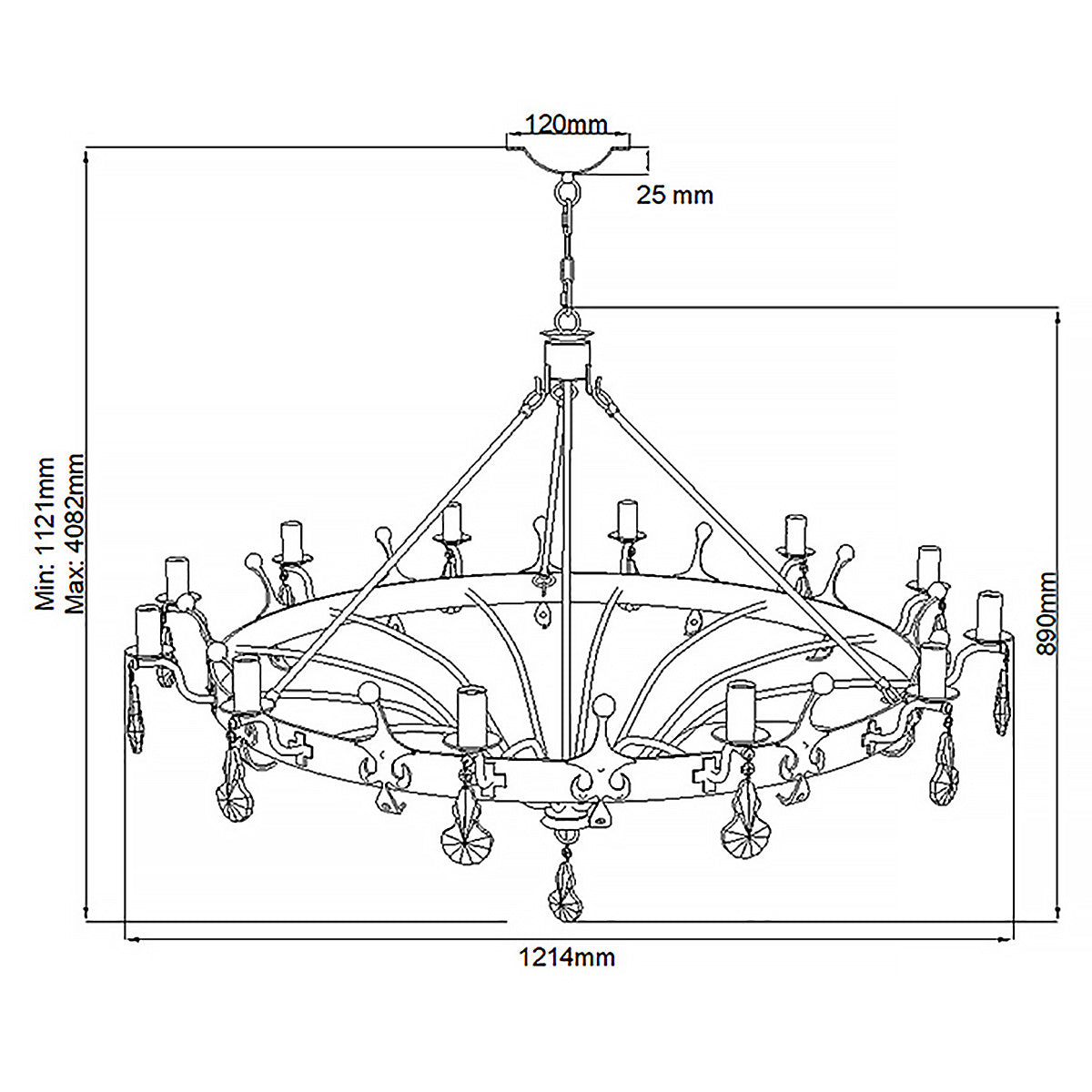 Elstead Windsor 12 Light Chandelier in Gold Patina