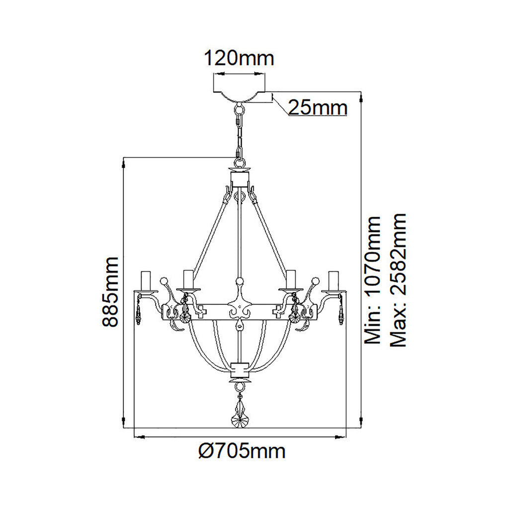 Elstead Windsor 6 Light Chandelier in Gold Patina