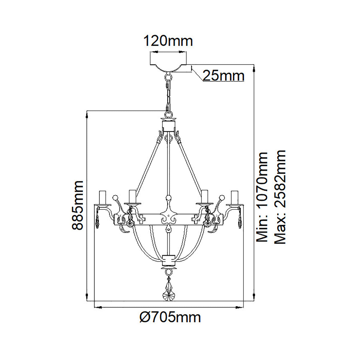 Elstead Windsor 6 Light Chandelier in Gold Patina