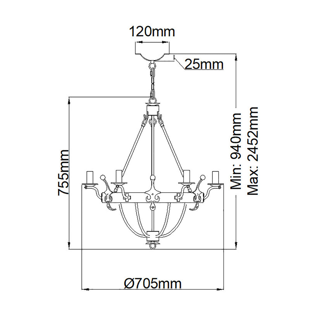 Elstead Windsor 6 Light Chandelier in Graphite