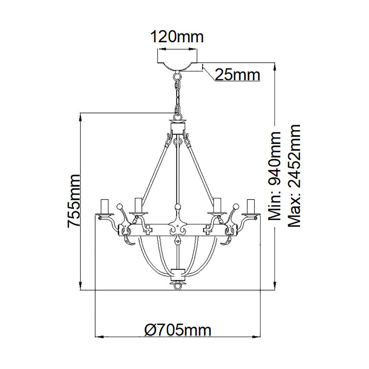 Elstead Windsor 6 Light Chandelier in Graphite