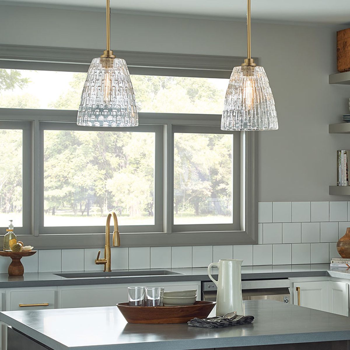Elstead Windsor Duo-Mount Pendant in Painted Natural Brass