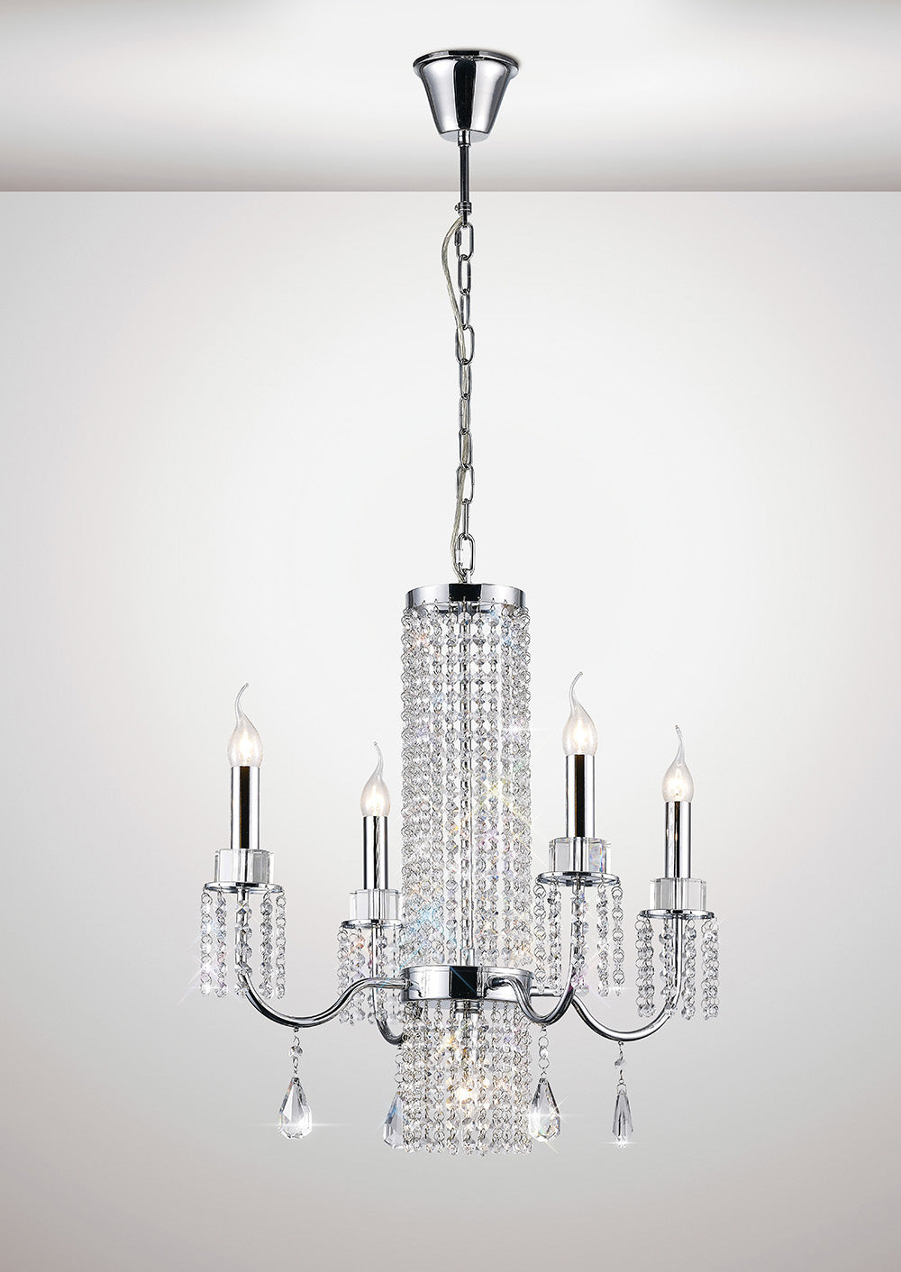 Diyas Emily 4 Light Pendant Light in Polished Chrome with Crystal