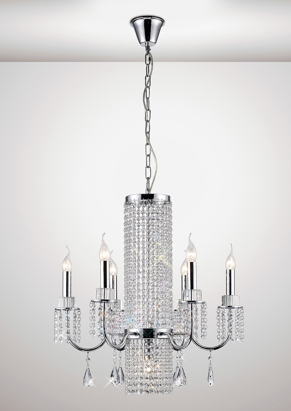 Diyas Emily 7 Light Pendant Light in Polished Chrome with Crystal