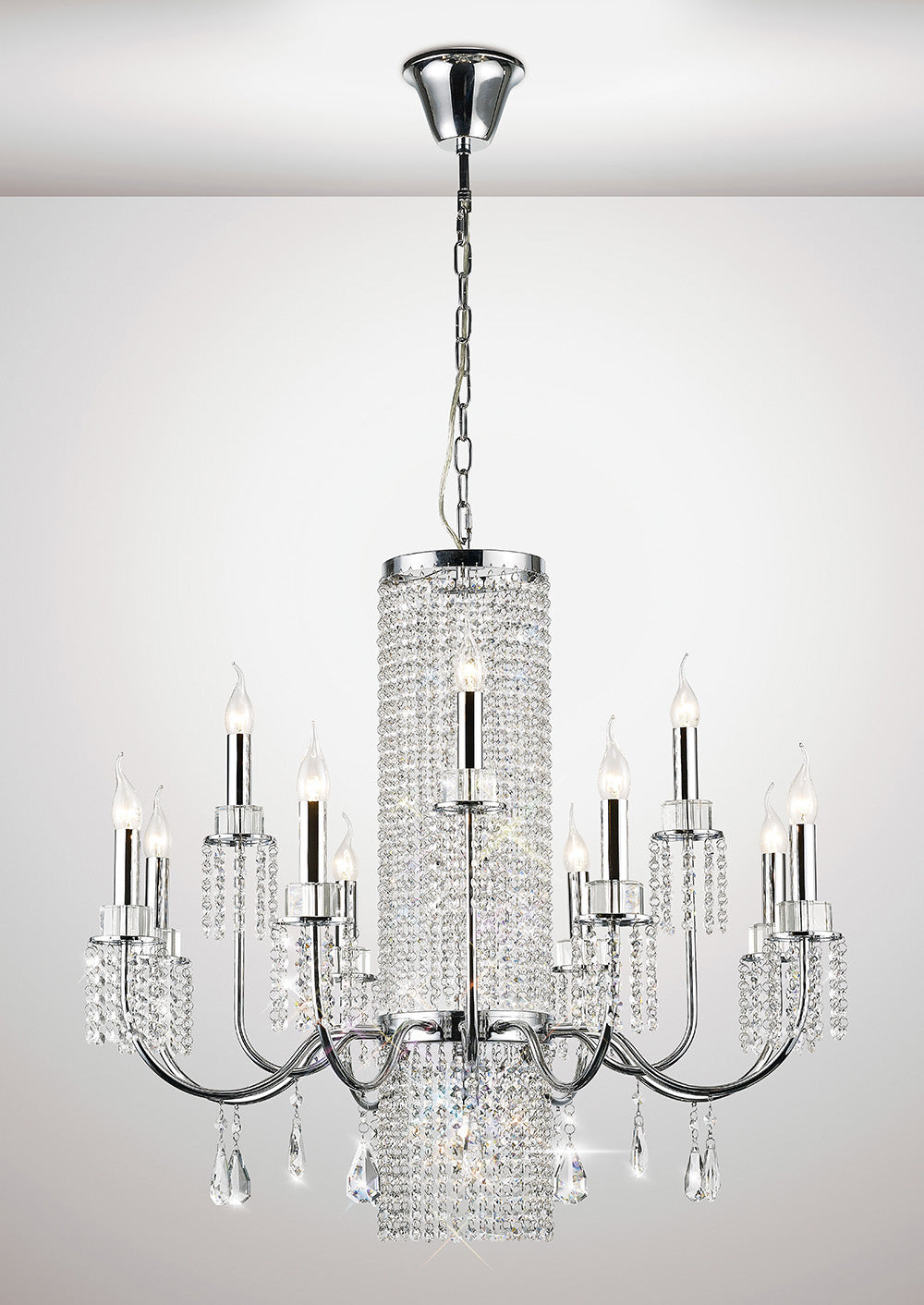 Diyas Emily 13 Light Pendant Light in Polished Chrome with Crystal