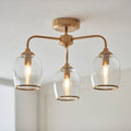 Endon Ashcroft 3 Light Semi Flush Fitting Brushed Aged Brass and Clear Glass