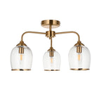 Endon Ashcroft 3 Light Semi Flush Fitting Brushed Aged Brass and Clear Glass