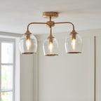 Endon Ashcroft 3 Light Semi Flush Fitting Brushed Aged Brass and Clear Glass