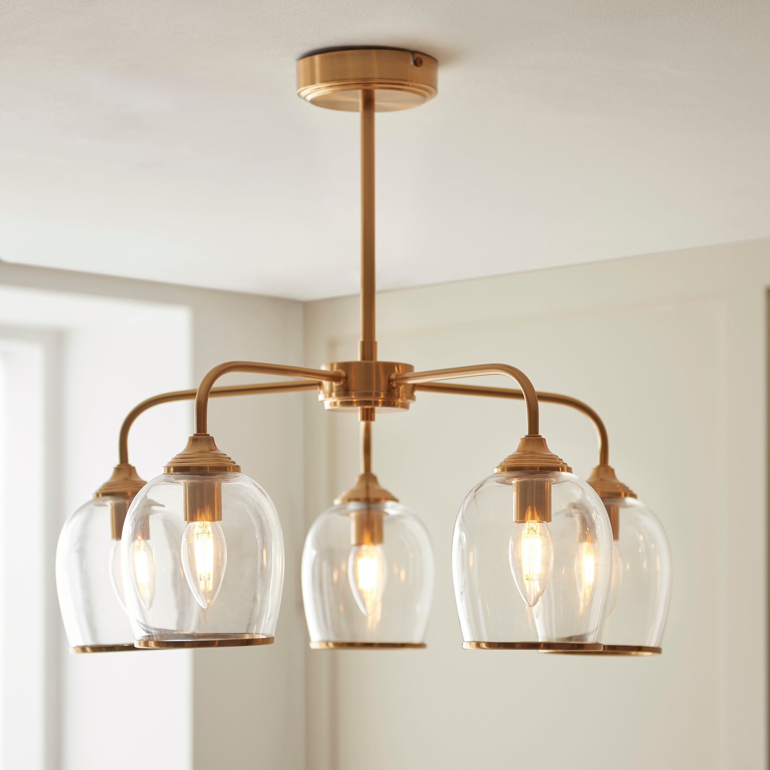 Endon Ashcroft 5 Light Pendant in Brushed Aged Brass and Clear Glass