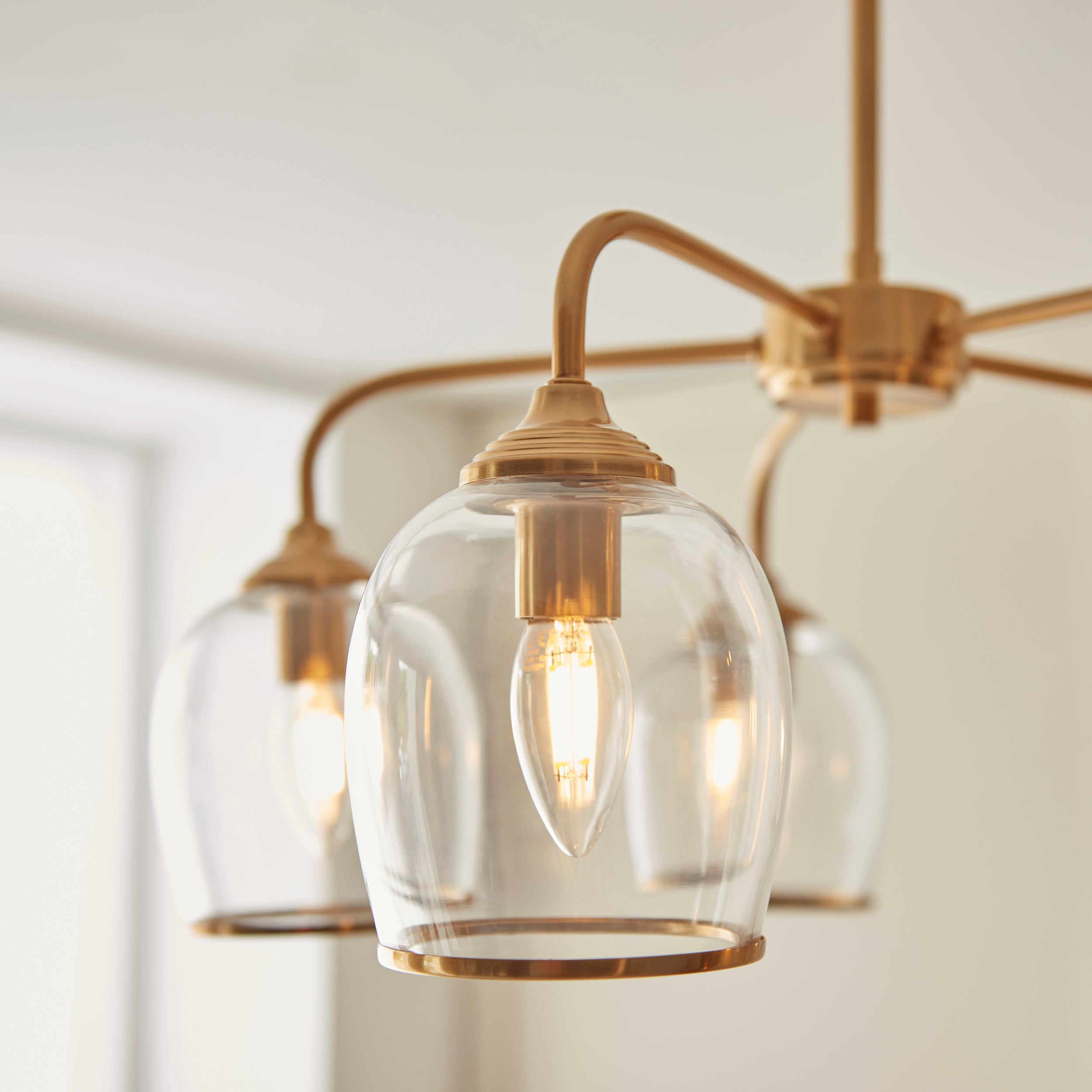 Endon Ashcroft 5 Light Pendant in Brushed Aged Brass and Clear Glass