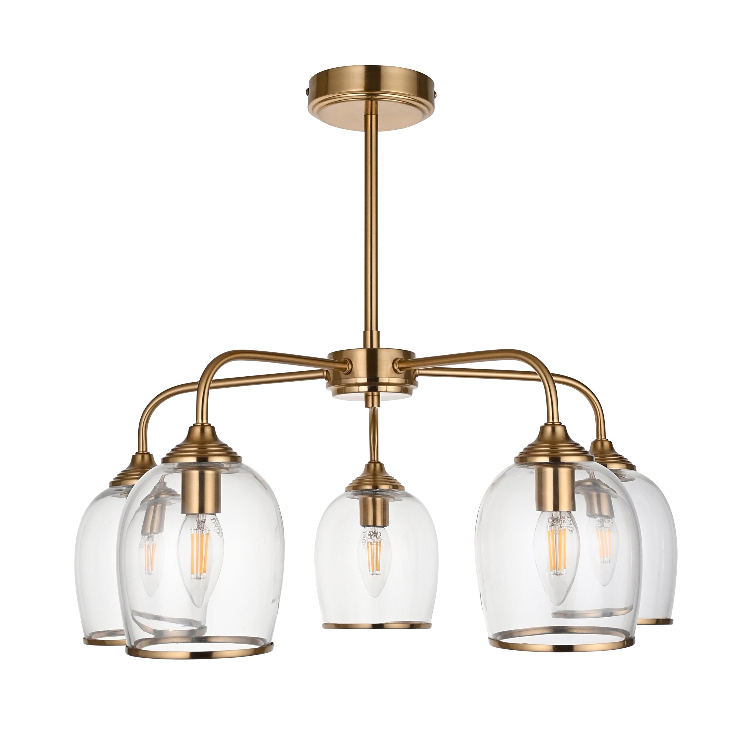 Endon Ashcroft 5 Light Pendant in Brushed Aged Brass and Clear Glass