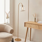Endon Ashcroft Floor Lamp Brushed Aged Brass and Clear Glass