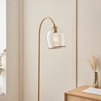 Endon Ashcroft Floor Lamp Brushed Aged Brass and Clear Glass