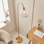 Endon Ashcroft Floor Lamp Brushed Aged Brass and Clear Glass