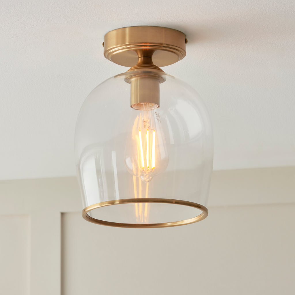 Endon Ashcroft Flush Ceiling Light Brushed Aged Brass and Clear Glass