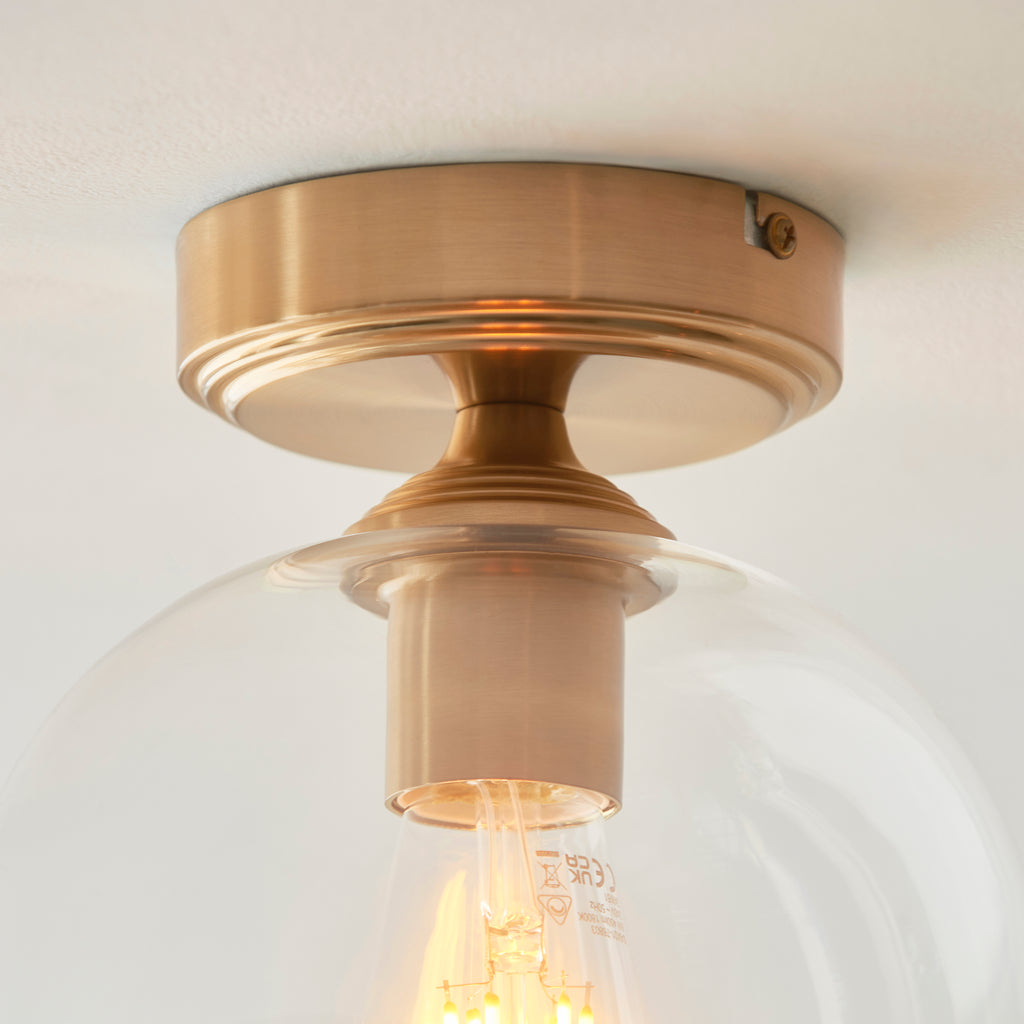 Endon Ashcroft Flush Ceiling Light Brushed Aged Brass and Clear Glass