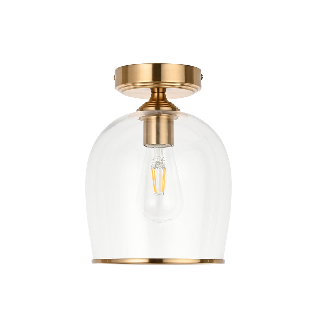 Endon Ashcroft Flush Ceiling Light Brushed Aged Brass and Clear Glass