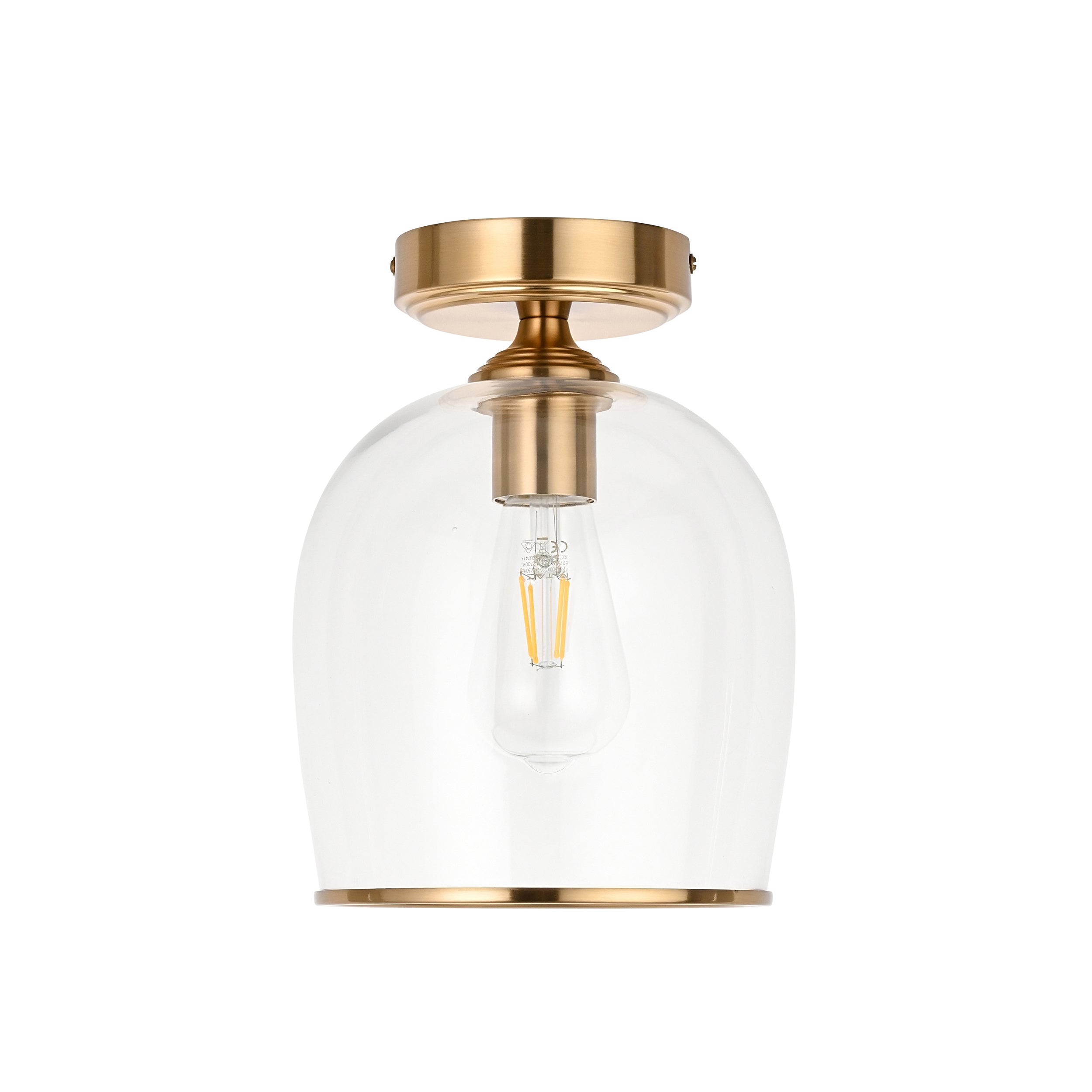 Endon Ashcroft Flush Ceiling Light Brushed Aged Brass and Clear Glass