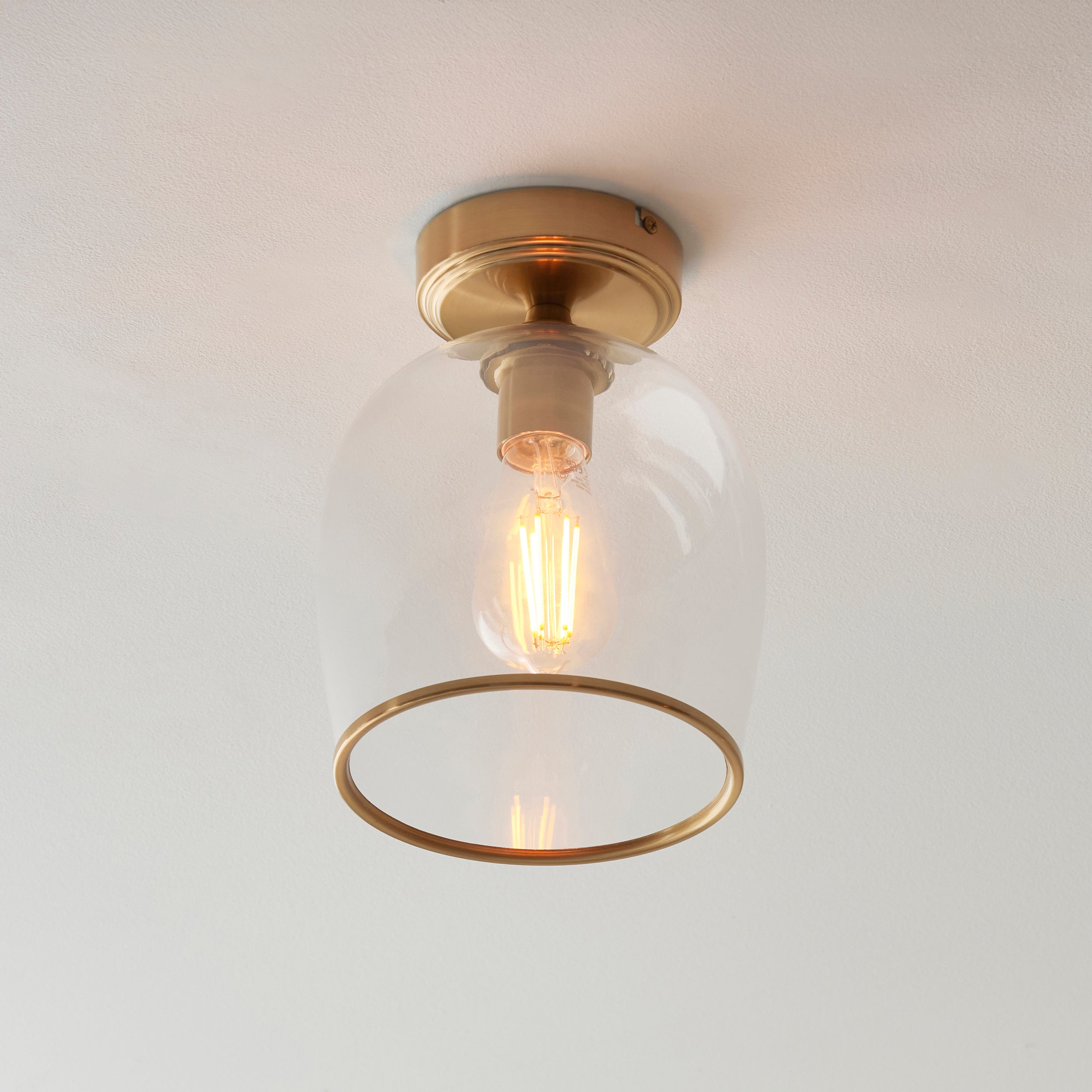Endon Ashcroft Flush Ceiling Light Brushed Aged Brass and Clear Glass